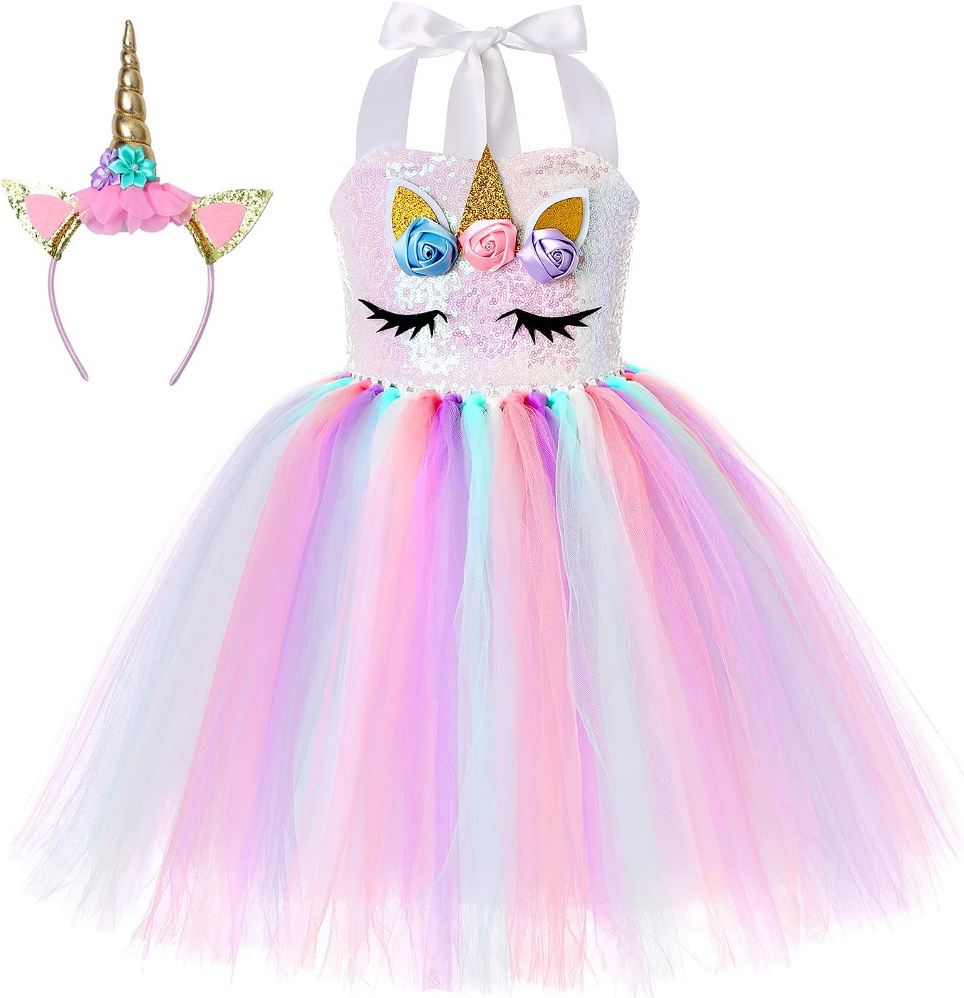 Girl Unicorn Costume, Baby Unicorn Tutu Dress Outfit Princess Party Costumes with Headband