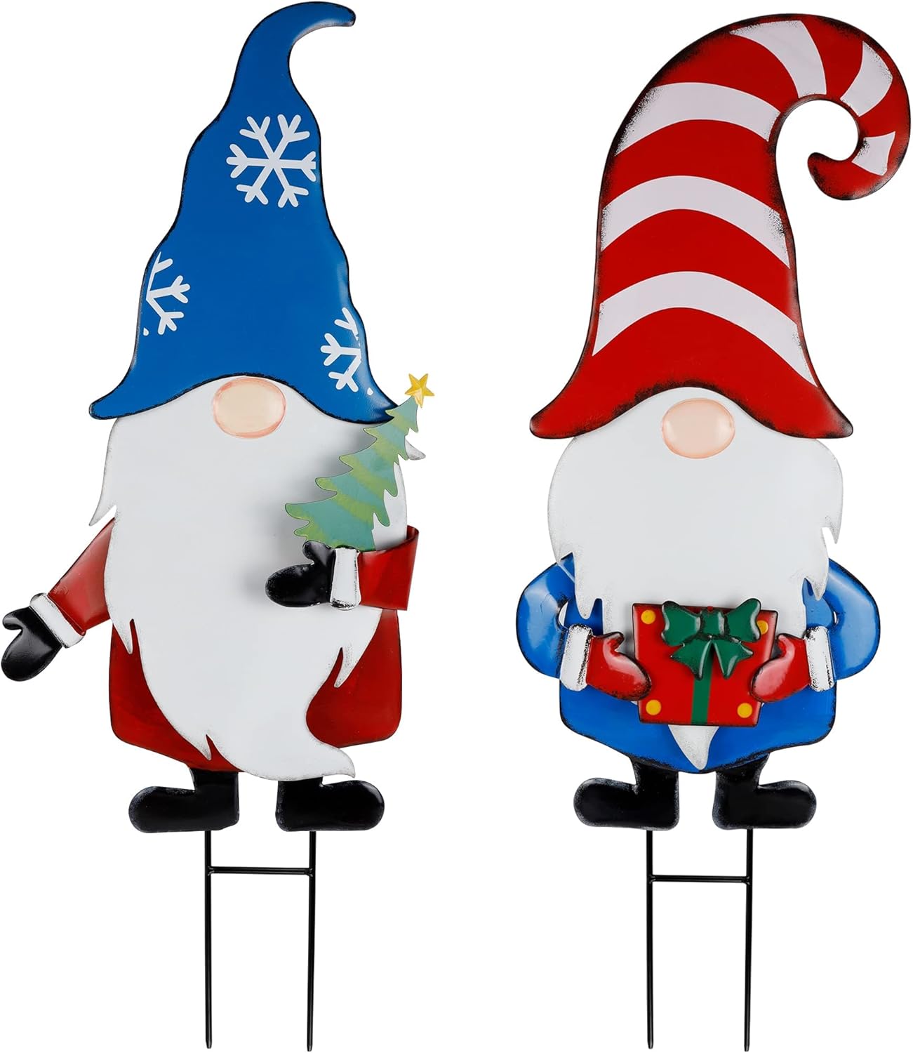 Decorative Garden Stakes - Hausse 2 Pack Garden Metal Gnome Stakes, 33 Inch Christmas Decorative Gnomes Stakes, Yard Signs for Outdoor Decorations, Holiday New Year Spring Home Tomte Decor for Lawn Pathway Patio