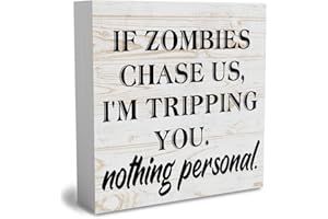 WRSUNT Funny If Zombies Chase Us, I'm Tripping You Wooden Box Sign Cute Fall Sign Decor Farmhouse Decorative Wood Box Sign Block Plaque for Wall Desk Home Bathroom Decoration 5 x 5 Inches