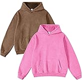 FAIABLE Womens 2 Pack Oversized Acid Wash Hoodie Sweatshirt Unisex Vintage Heavyweight Distress Hoodies for Women Men