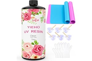YIEHO 1000g UV Resin -Upgraded Crystal Clear Hard UV Fast Curing Epoxy Resin Supplies with Mat for Craft Jewelry Making 1KG
