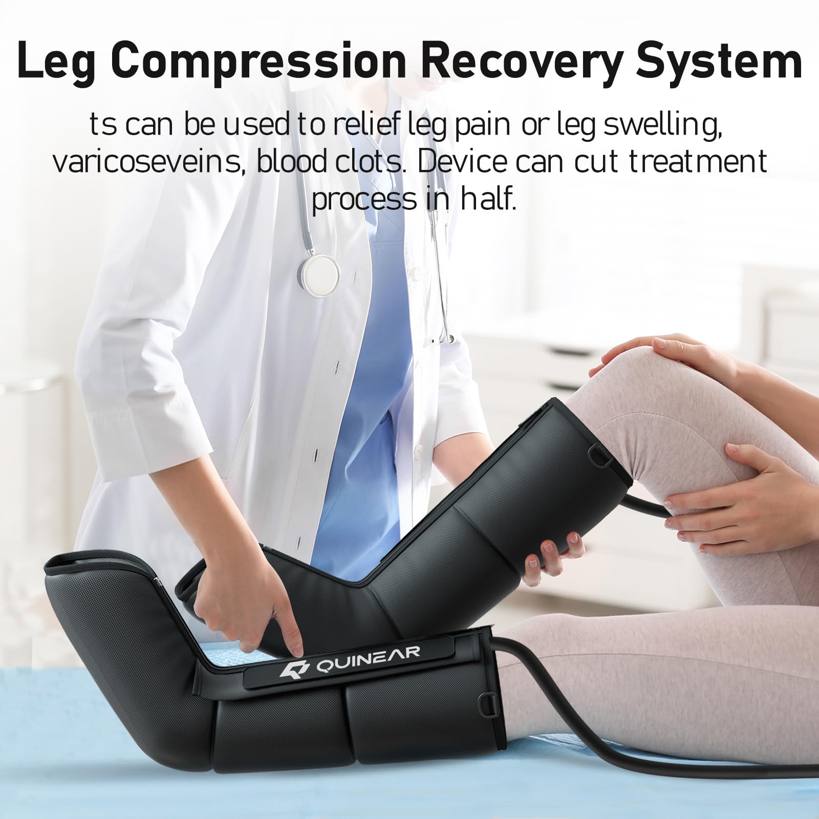QUINEAR Leg Recovery System for Athletes, Air Compression Recovery Boots Massager for Circulation and Pain Relief - 9 Intensities 60-140 mmHg - FSA-HSA Eligible
