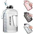 JIMACRO Water Bottle, BOTTLED JOY 1 Gallon Sports Water Bottle with Time Markings and Reusable, 128 Oz Leakproof DUNDUN Water Bottle BPA-Free, Flip Top for Sports, Cycling, Camping