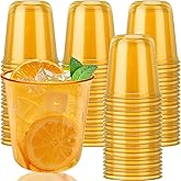 Xuelimei 50pcs 12oz Disposable Stemless Glasses,PET Disposable Drinking Cups,Cold Party Clear Plastic Wine Glasses for Parties Birthday,Wedding,Meeting,Christmas Party Supplies. (Orange)