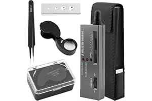 Just E Joy Diamond Tester Tool Set, Jewelry Distinguish Tool Diamond Tester Pen + 40X Jewelers Loupe + Tweezer + PU Leather Case + Testing Platform for Identify The True or False of Diamonds(Black)