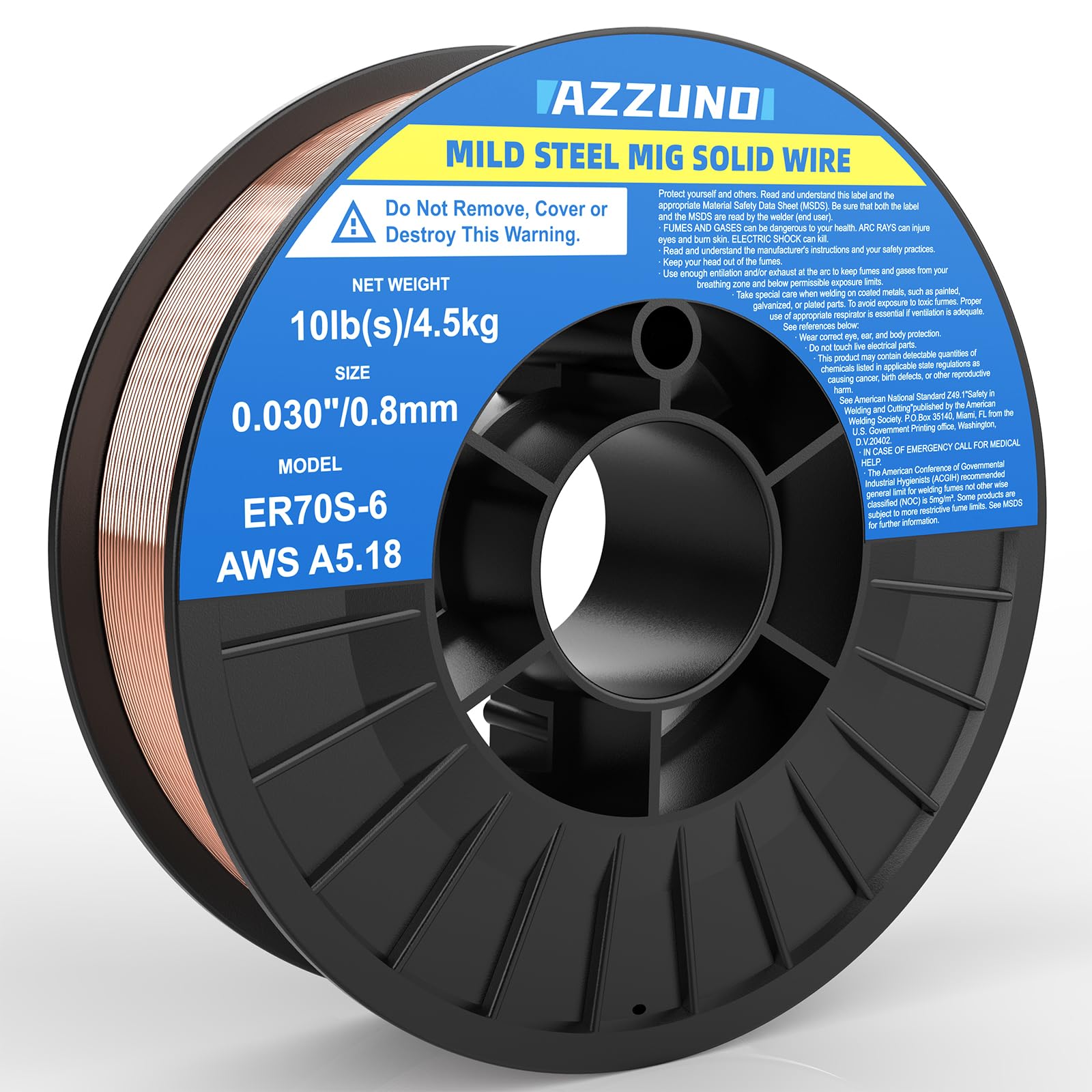 Photo 1 of AZZUNO Mig Solid Welding Wire, ER70S-6 Mild Steel Gas Mig Wire .030" 10-LB, 1-PACK