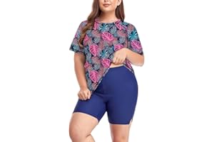 Inno Plus Size Rash Guard for Women Swimsuit, Short Sleeve Swim Shirt UPF 50+ Surfing Swimwear Beachwear