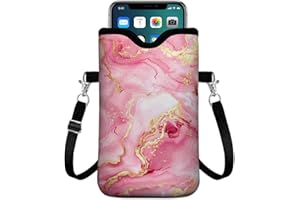 GEGEPINK Universal Phone Sleeve Pouch with Crossbody Strap 7.6 X 4.3 Inches Shockproof Water Resistant Mobile Protection Bag-Pink Neoprene Phone Pouch Bag