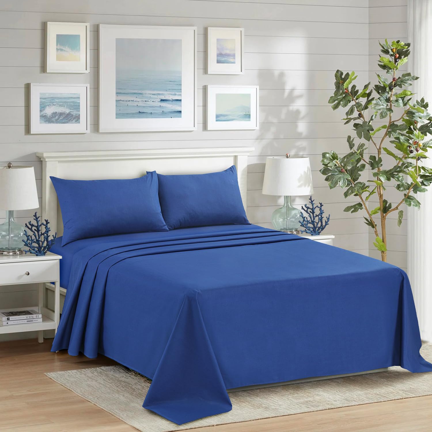 CHARKHAH Polycotton Flat Sheets with Single Double King Size Bed Ultra Soft Plain Top Sheet Dyed in Trendy Colors Hotel Collection Sheets Ideal for Winter & Summer Bedding (Royal-Blue, King)