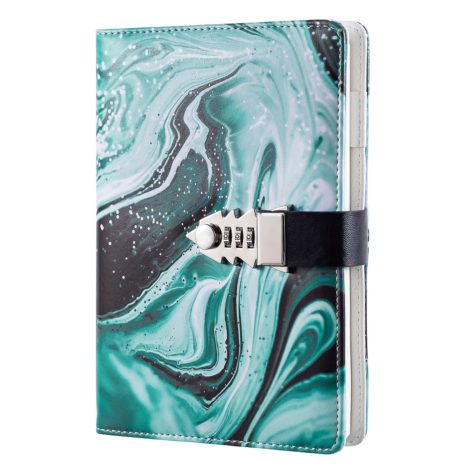 NectaRoy Lock Journal Lockable Diary, PU Leather Cover Writing Notebook with Combination Lock, Travel Journal with Lock, Diary with Card Pockets&Pen Holder, Size 210x150mm