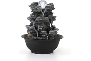 Dyna-Living Tabletop Water Fountain Indoor Waterfalls Fountains with White LED Light Decorative Feng Shui Tabletop Fountain with Automatic Pump