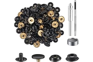 25 Sets Black Snap Fastener Kit Button Tool, Leather Snap Buttons Press Studs, Metal Snaps with 3PCS Clothing Snaps Kit Fixin