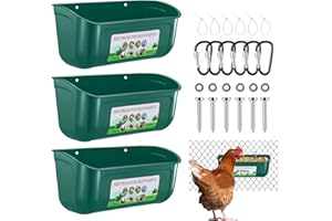 JNYLYFC Chicken Feeder Waterer, 3 Pack Duck Feeder Supplies, Hanging Fence Feed Trough with Clips for Goat, Sheeple, Piglet, Gooses, Turkeys, Dog Livestock Poultry,Green