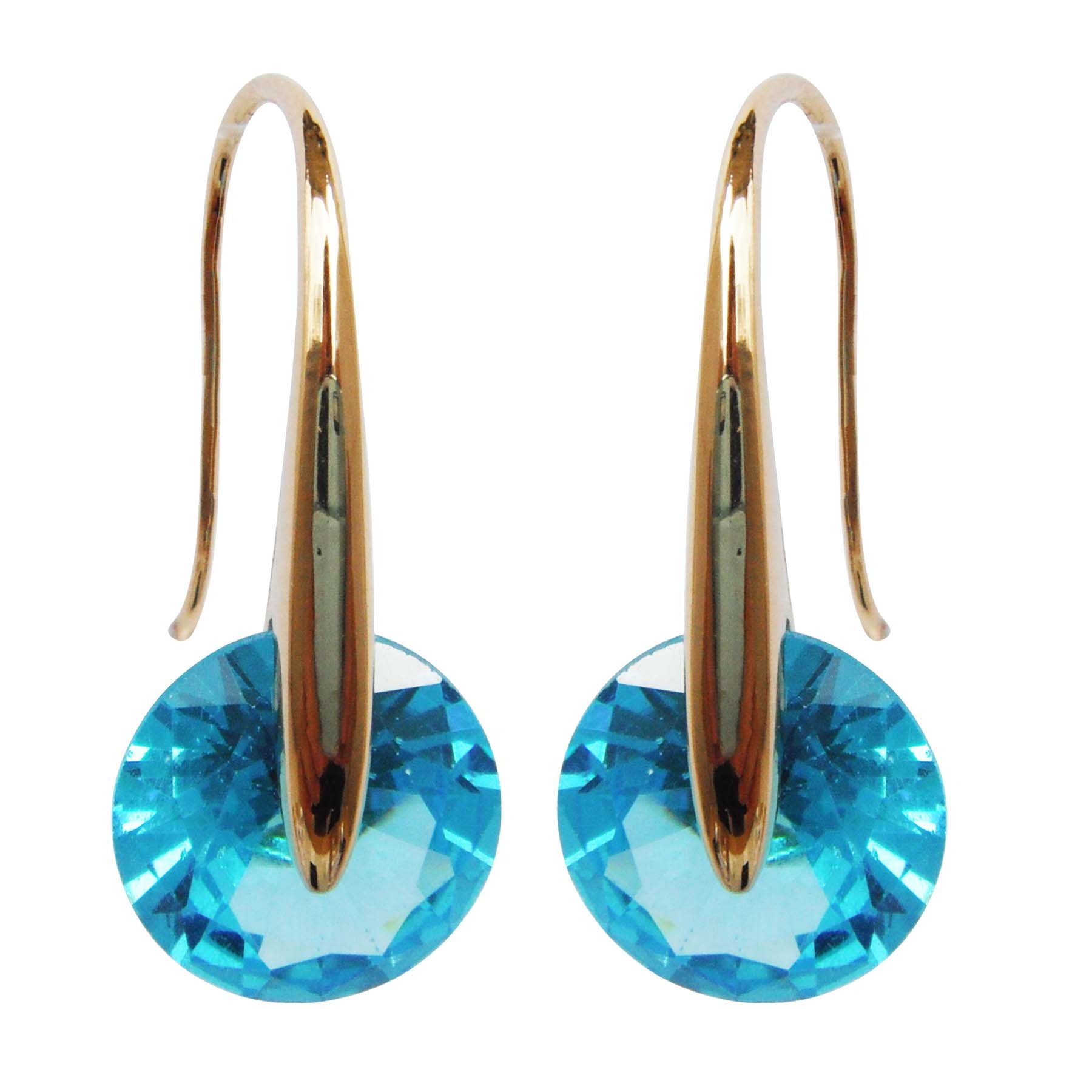 Navachi 18k Yellow Gold Plated Blue Round Zircon Crystal Dangle Drop Az2890e Earrings