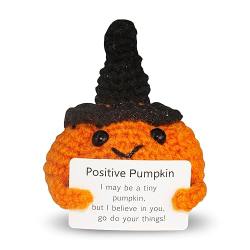 OneCut Handmade Crochet Pumpkin Halloween Decoration with Witch Hat, Orange and Black