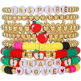 Caiyao Handmade Multilayer Teacher Appreciation Day Stretch Bracelets Colorful Polymer Clay Pencil Books Love Teach Inspire L