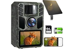 FKPCAM Trail Camera 4K 64MP Solar WiFi Game Hunting Camera with Night Vision– Built-in 5000mAh Battery, IP67 Waterproof, Motion Activated, 64GB Memory Card
