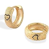 Watforsh Gold Huggie Hoop Earrings for Women, Hammered Brushed Designed with Heart Small Thick Hoop Earrings for Love