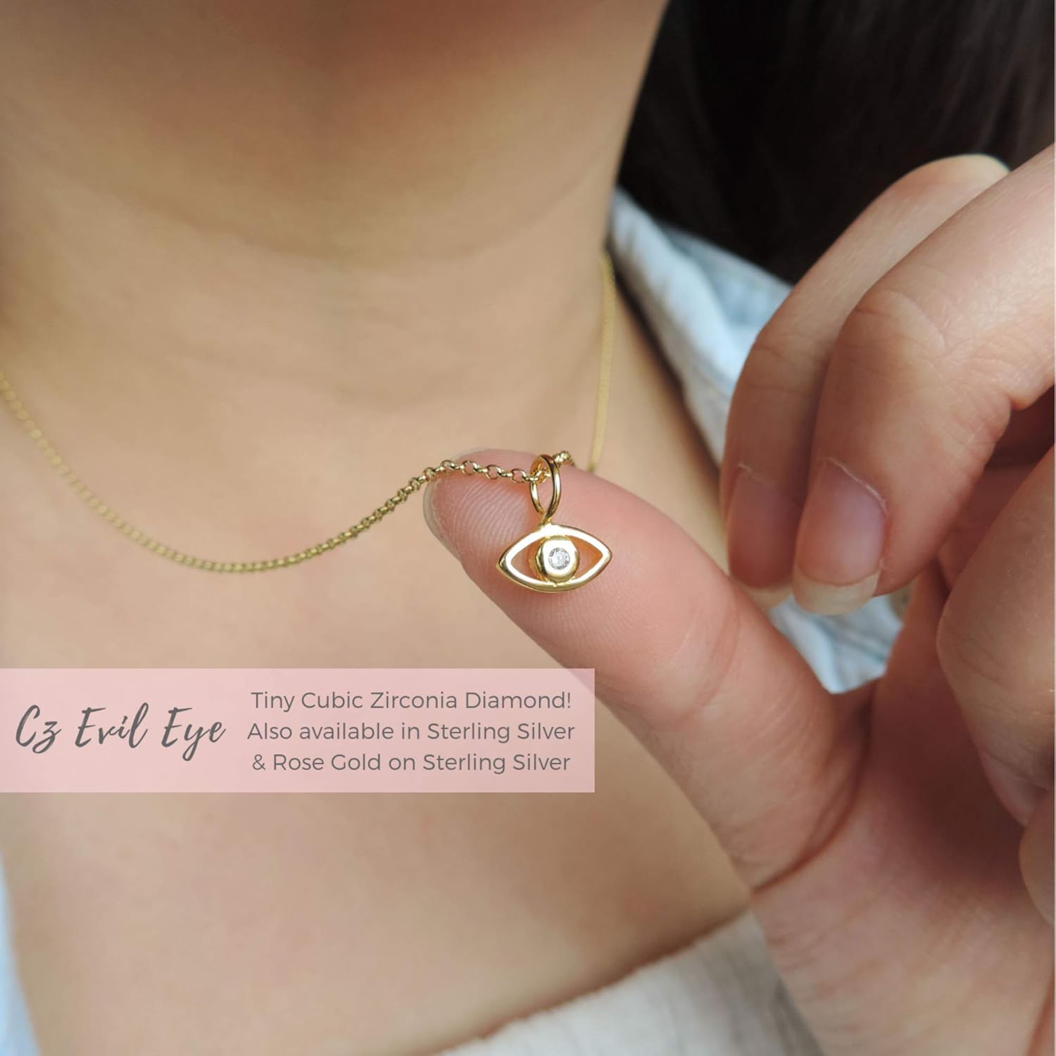 Tiny CZ Evil Eye Choker Necklace, Dainty Sterling Silver