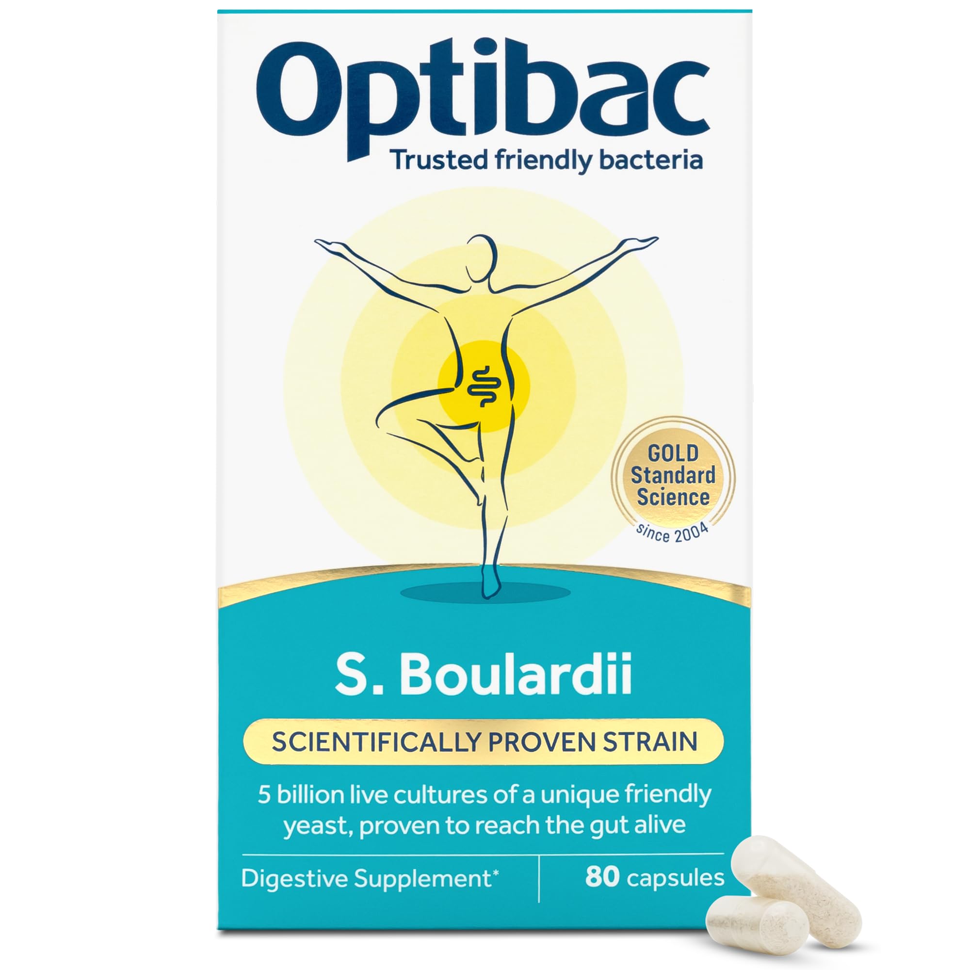 Optibac Probiotics Saccharomyces Boulardii - Vegan Digestive Probiotic Supplement with 5 Billion Live Cultures - Most Trusted & Recommended Brand - 80 Capsules