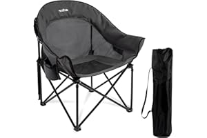apollo walker Beach Chair,Portable Adults Stable Comfortable Folding Patio Lawn Chairs for Outdoor,Breathable Comfy Moon Round Chair Support to 400LBS,for Camping & Fishing & Barbeque,Gray