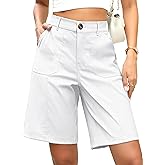 ELLEVEN Bermuda Shorts for Women Elastic Waist Dressy High-Waisted Knee-Length Summer Casual Shorts with Pockets