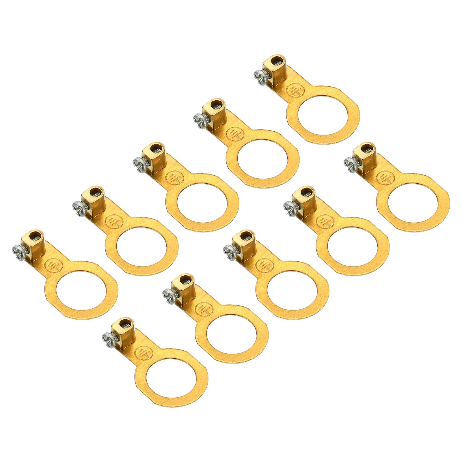 PATIKIL Terminal Ring, 10 Pack Copper Screw Style Ground Terminal Wire Connector Ground Wire Lugs with End Screw Stopper, Gold Tone