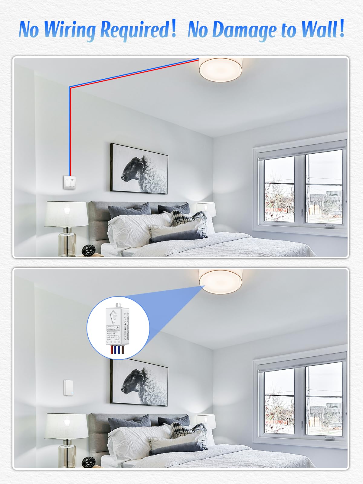 Funkschalter 230V, NineLeaf MiNi Lichtschalter Funk mit Fernbedienung, Einfache Installation, Reichweite der Fernbedienung 100m, IP66 Wasserdicht Tragbarer Kabelloser Schalter für 1000W Lampe 2