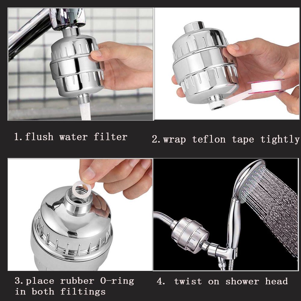 SZUAH 12-Stage Shower Water Filter, High Output Universal Deep Water Purifier with 2 Replaceable Cartridges, Removable, Powerfully Reduce Chlorine, Heavy Metals & Toxins