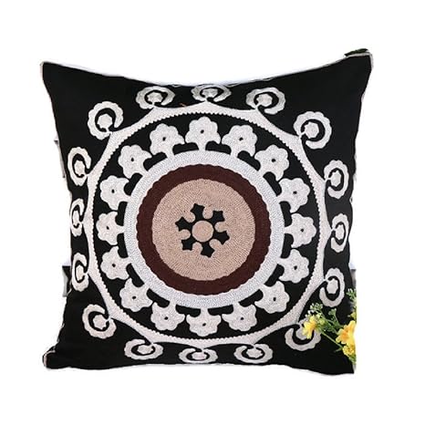 Amazon Com Set Of 2 Black White Decorative Sofa Throw Embroidered
