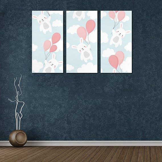 3 Panel Art Gemälde für Wand Luftballons von blau gelb lila Farben