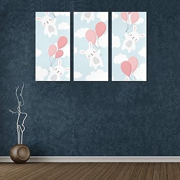 3 Panel Art Gemälde für Wand Luftballons von blau gelb lila Farben