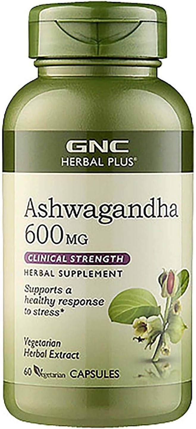 GNC Herbal Plus Ashwagandha 600mg, 60 Capsules, Supports a