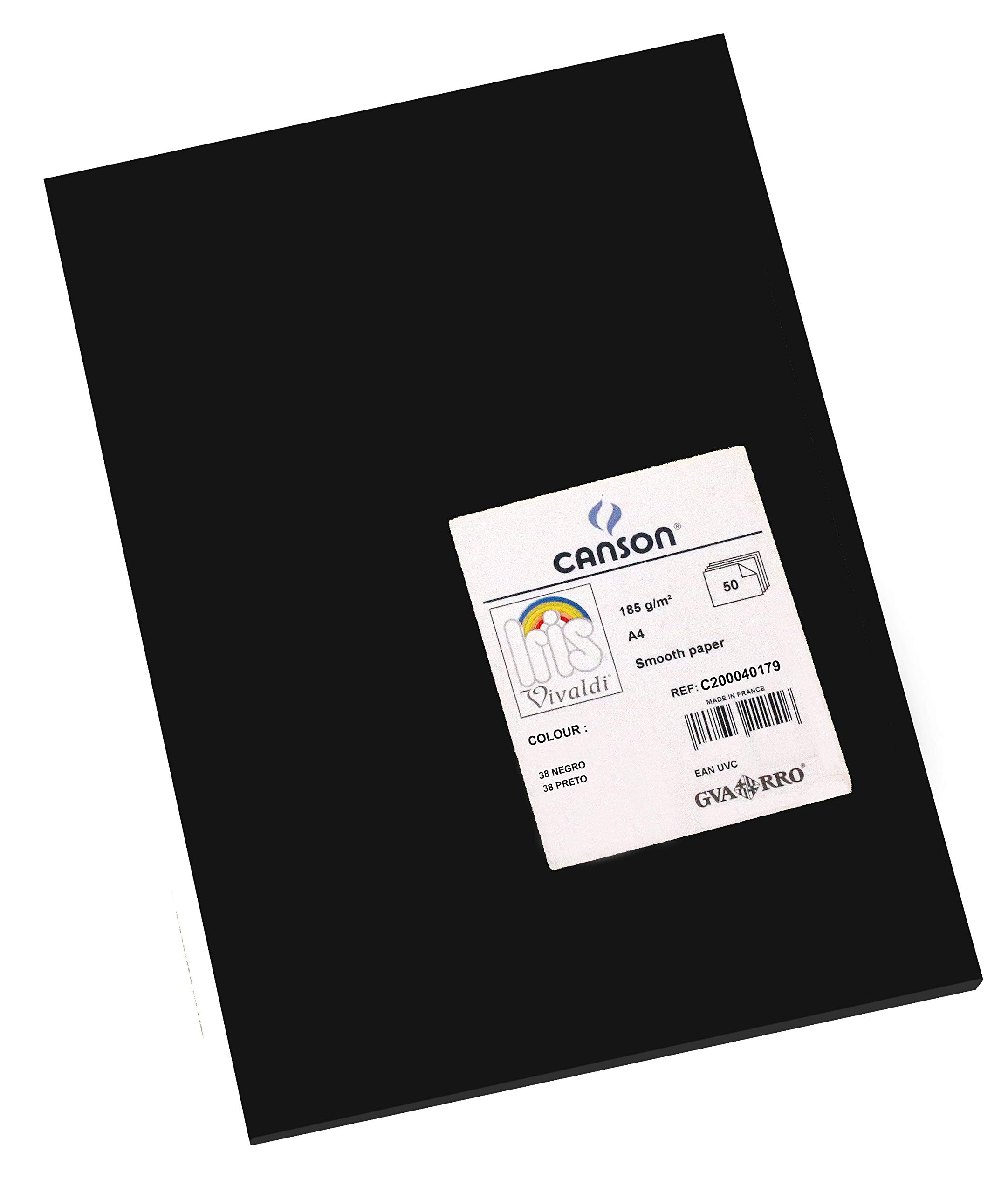 Canson Iris Vivaldi A4 185 GSM Smooth Colour Paper - Black (Pack of 50 Sheets)