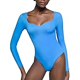 PUMIEY Women's Sweetheart Neck Long Sleeve Bodysuit Slimming Body Suit Going Out Tops Smoke Cloud Pro Collection