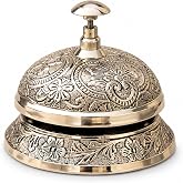 Solid Brass Classic Office Desk Bell with Traditional Art Work | Loud Desk Office Bell | Nagina International (Antique Brass (Artwork))