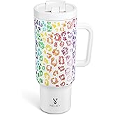 Meoky 40 oz Tumbler with Handle and Flip Straw, 100% Leakproof Tumbler with Lid and Straw, Stainless Steel Insulated Cup, Cupholder Friendly, Keeps Cold for 34 Hours (Kiss)