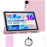 Android 16 Tablet 10 inch Tablets, 20GB RAM 128GB ROM 2TB Expand, 2.0Ghz CPU Octa-Core Processor Tablet PC with Case and Stylus, 5G WiFi6, BT5.0, 6000mAh Battery, Dual Camera, Widevine L1, GMS, Pink
