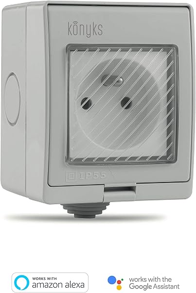 Konyks Pluviose enchufe de exterior WIFI IP55 mando vocal con Alexa y Google Home 16 A sin Hub necesario automaciones fciles con la aplicacin Konyks