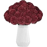 LPREUTWN 36 Pcs Burgundy Artificial Chrysanthemums Flowers Red Fake Mums Silk Ball Flowers for Fall Home Decor Wedding Table Centerpiece Christmas Floral Arrangements (Burgundy)