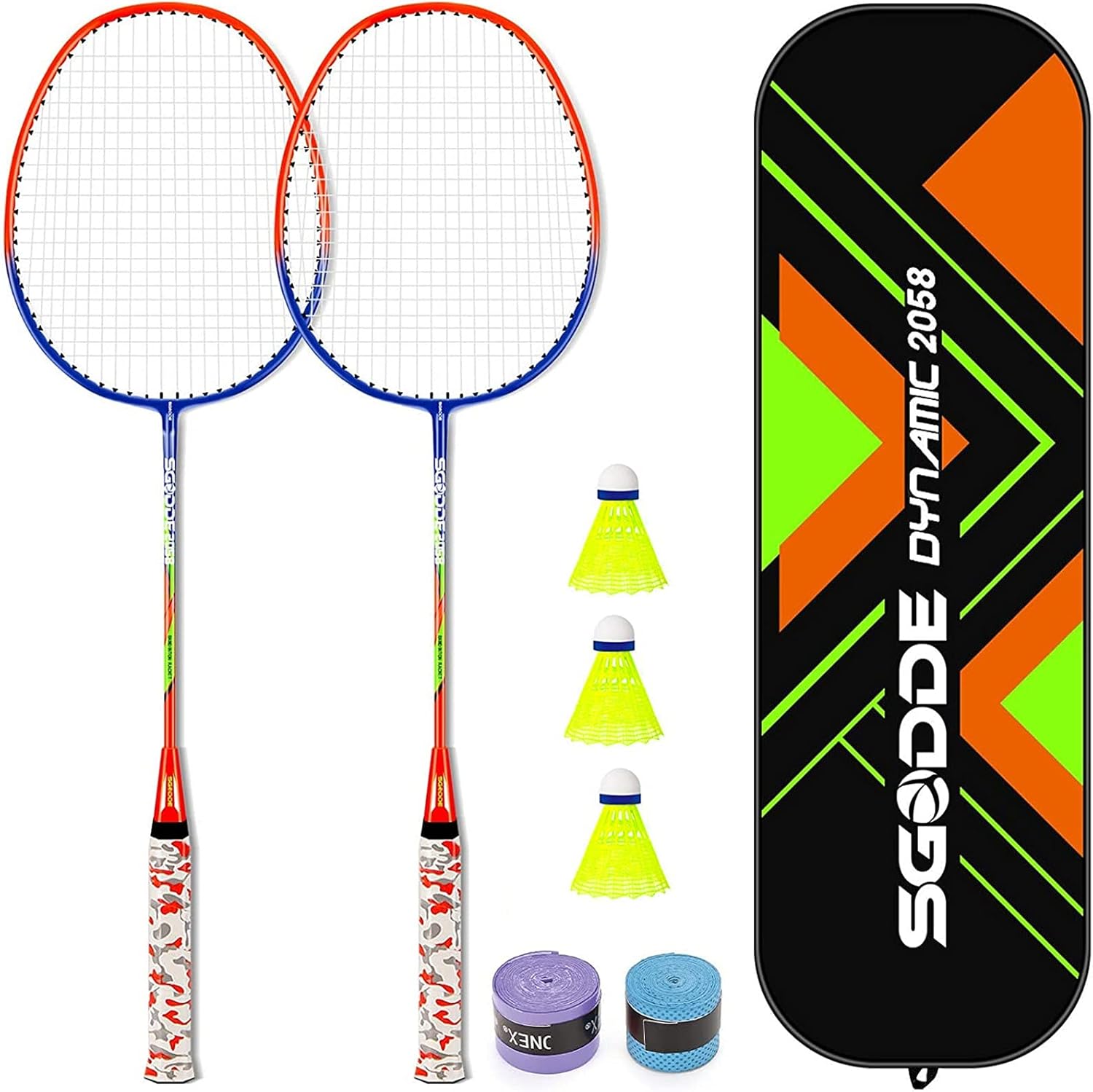 SGODDE Badminton Racket Set of 2, Badminton Set Including 3 Nylon Badminton birdies / 1 Badminton Bag, 2 Grips, Portable Badminton Racquet for Beginners Adults : Sports & Outdoors