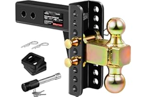 XPE Adjustable Trailer Hitch, Fits 2.0-Inch Receiver, 6-Inch Drop/Rise,2"" & 2-5/16"" Ball Hitches for Trucks, 18,000 LBS GTW - Receiver Hitch with Anti-Theft Pin, Solid Ball Mount, BLK,X-452006