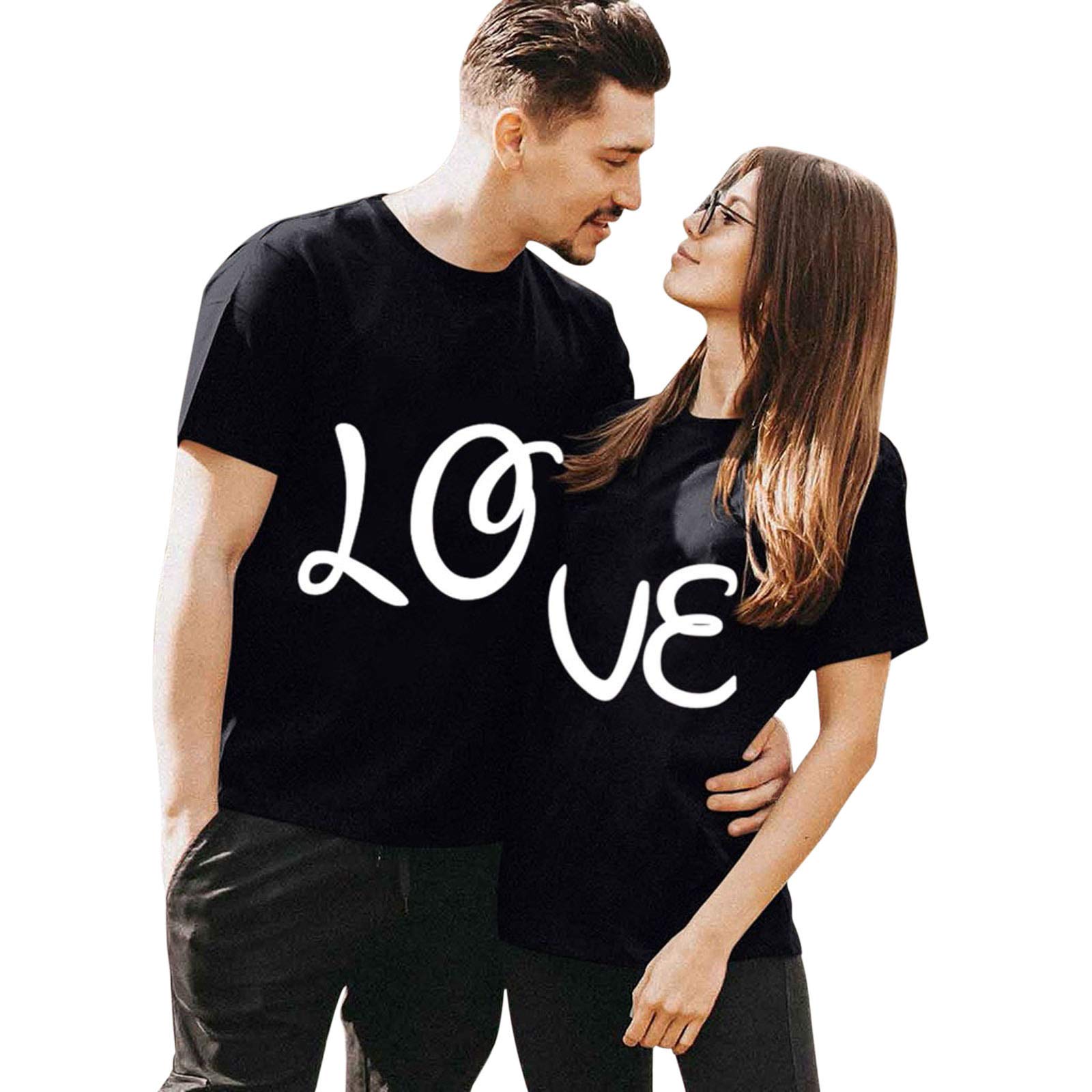 Women's Black Cotton 100% V-Neck Short Sleeve
