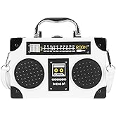 Vintage Radio Recorder Clutch Handbag Leather Top Metal Handle Crossbody Small Box Bag Shoulder Bag