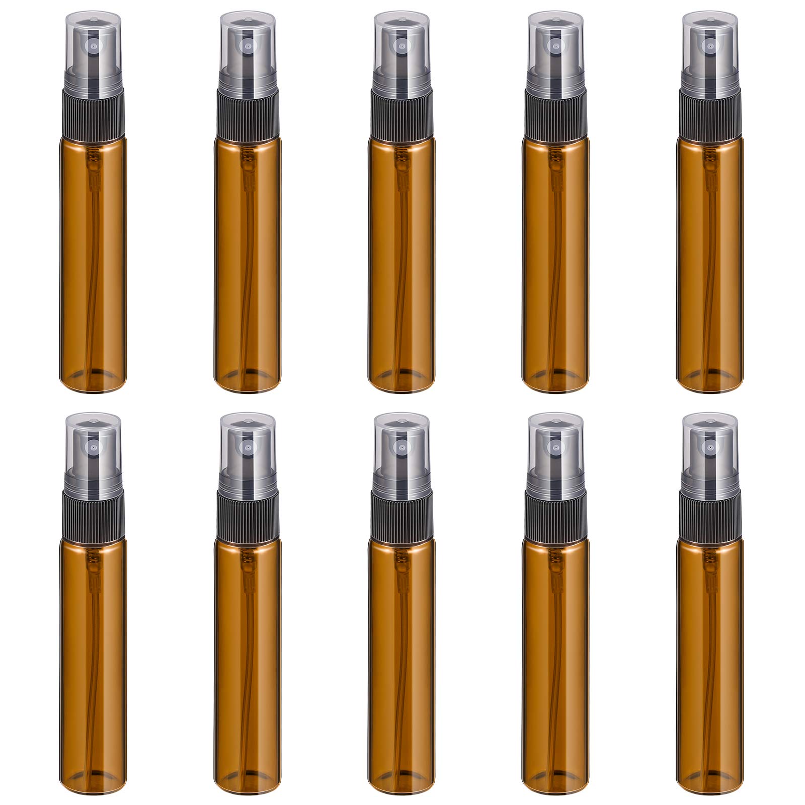 FRCOLOR Amber Glass Spray Bottle,10pcs Refillable Mini Clear Empty Spray Bottle Small Fine Mist Spray Bottles for Essential Oils,Cleaning Products, Aromatherapy(10ml)