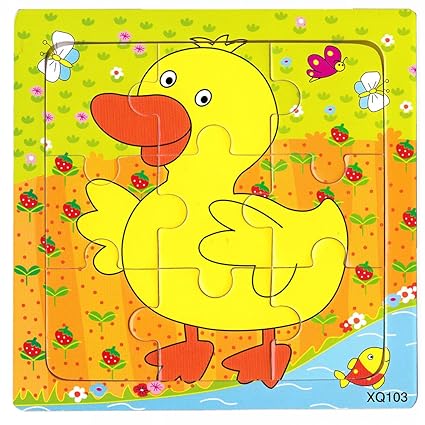 Bearstar Wooden Animal Jigsaw Puzzle with A Storage Tray for 2 to 4 Years Old Kids, Set of 3 (9-Piec