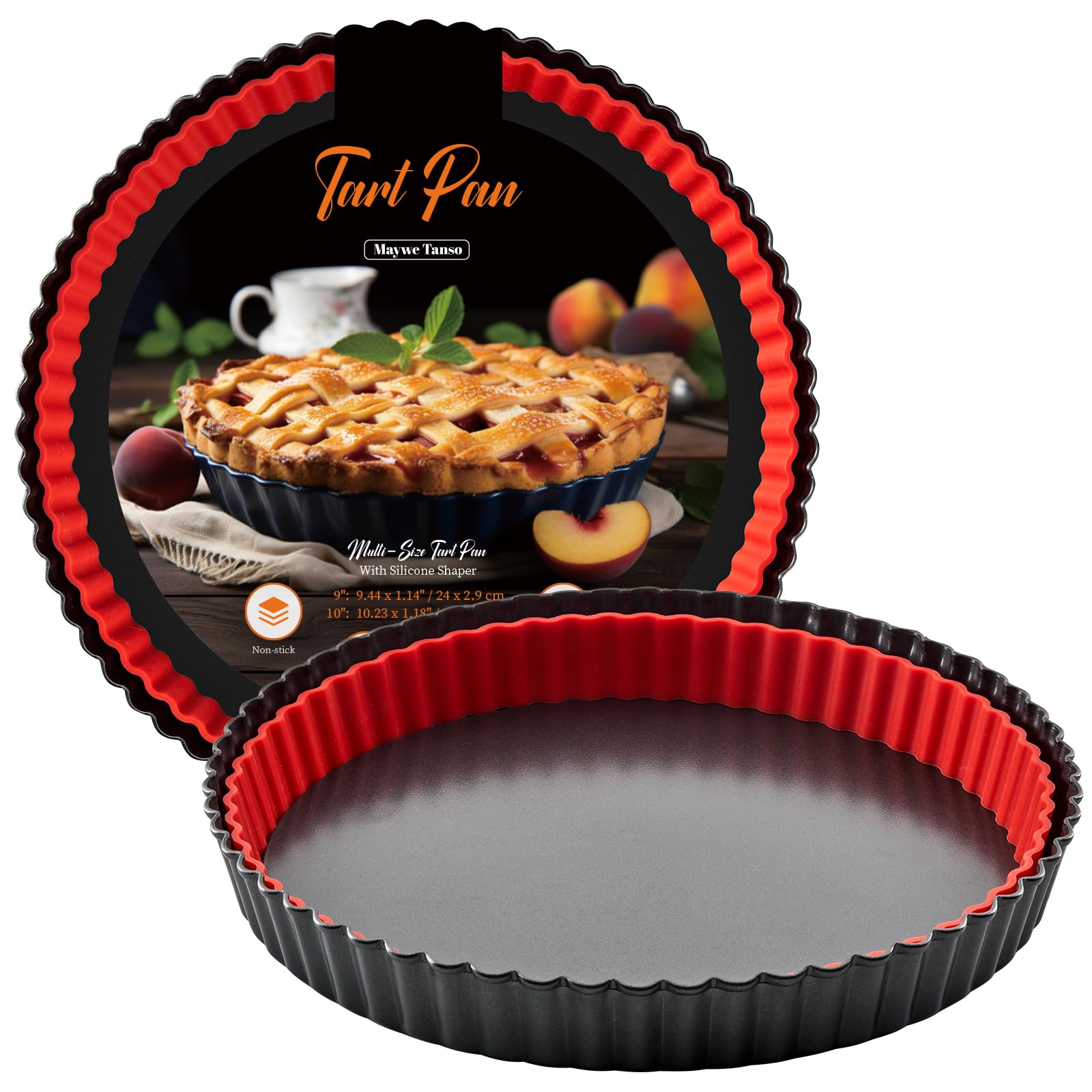 Photo 1 of Maywe Tanso Tart Pan with Removable Bottom,9 Inch Tart and Quiche Pan,Non-stick Round Carbon Steel Deep Fluted Pie Pan with Crust Shaper Ring - Quiche Baking Dish Tart Pans For Baking Party Festival