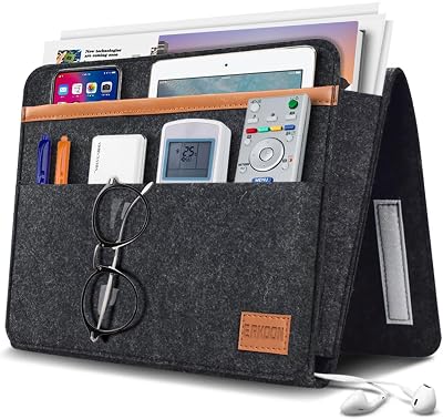 ERKOON Bedside Storage Pocket Felt Bedside Organizer Dark Grey