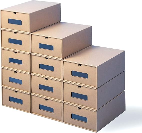 Yashong Shoes Box Cardboard, 12 Pack Heavy Duty Stackable