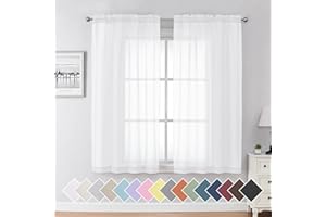 Aiyufeng 2 Piece White Sheer Curtains 63 Inch Length, Light Filtering Kitchen Curtain for Small Window, Voile Top Dual Rod Pocket, 2 x 40 W x 63" L